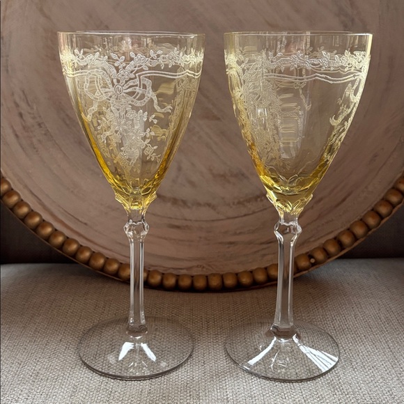 Fostoria June Topaz (Yellow) 2 Crystal Water Glasses Rare Find From 1930’s - Picture 11 of 11